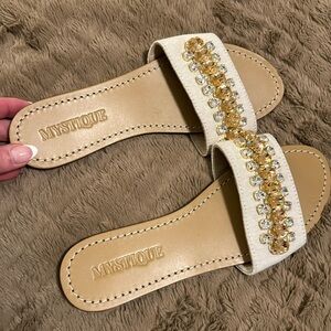 Mystique Cristal jeweled leather slide sandal